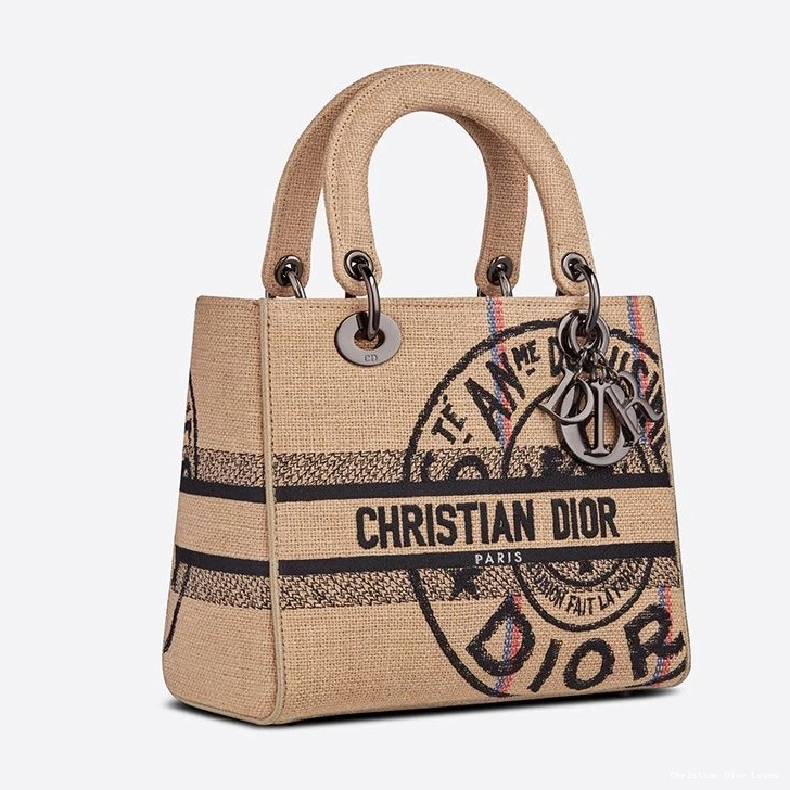 Cheap Jute Bag D-lite Canvas Motif Lady Medium Beige 0722 Luxury